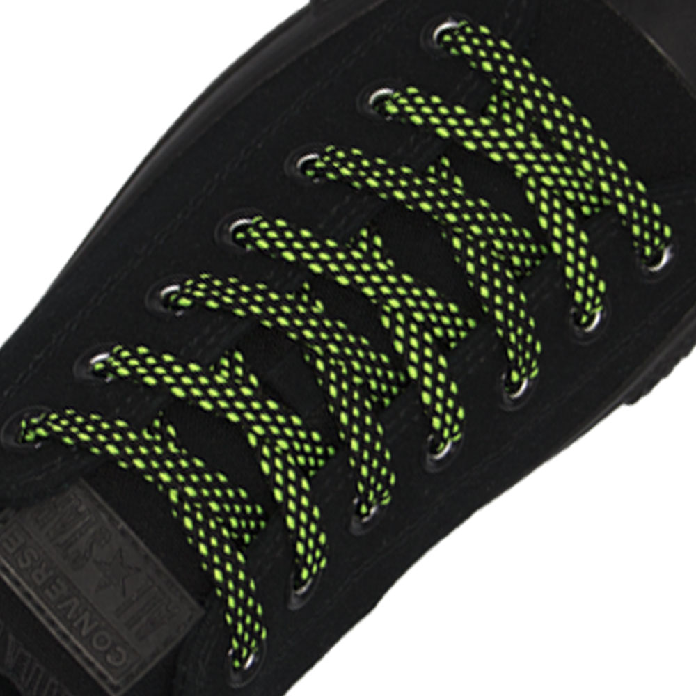 Black Green Spotted Flat Shoelace - 30cm Length 10mm Width