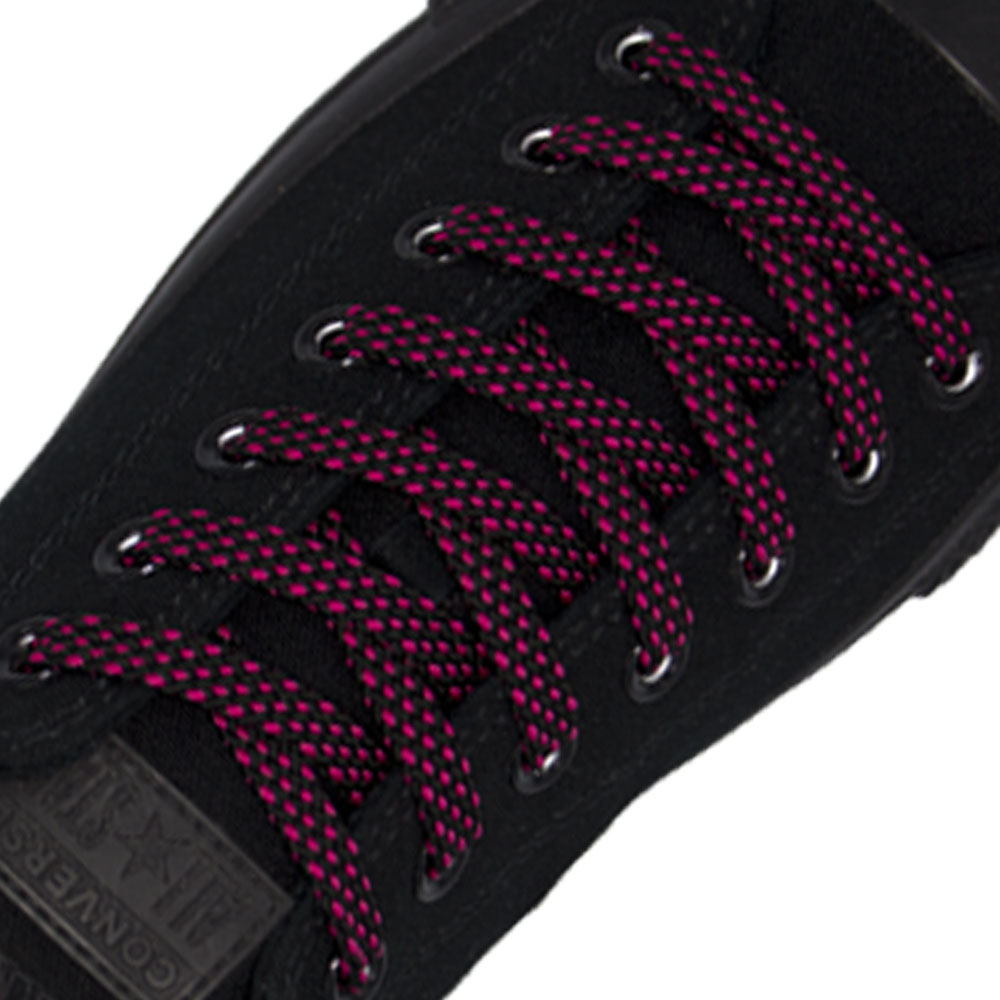 Black Pink Spotted Flat Shoelace - 30cm Length 10mm Width