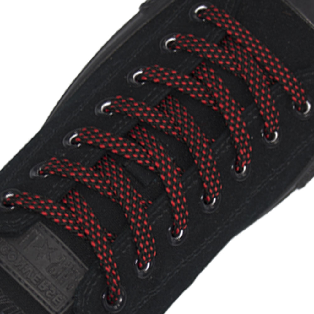 Black Red Spotted Flat Shoelace - 30cm Length 10mm Width