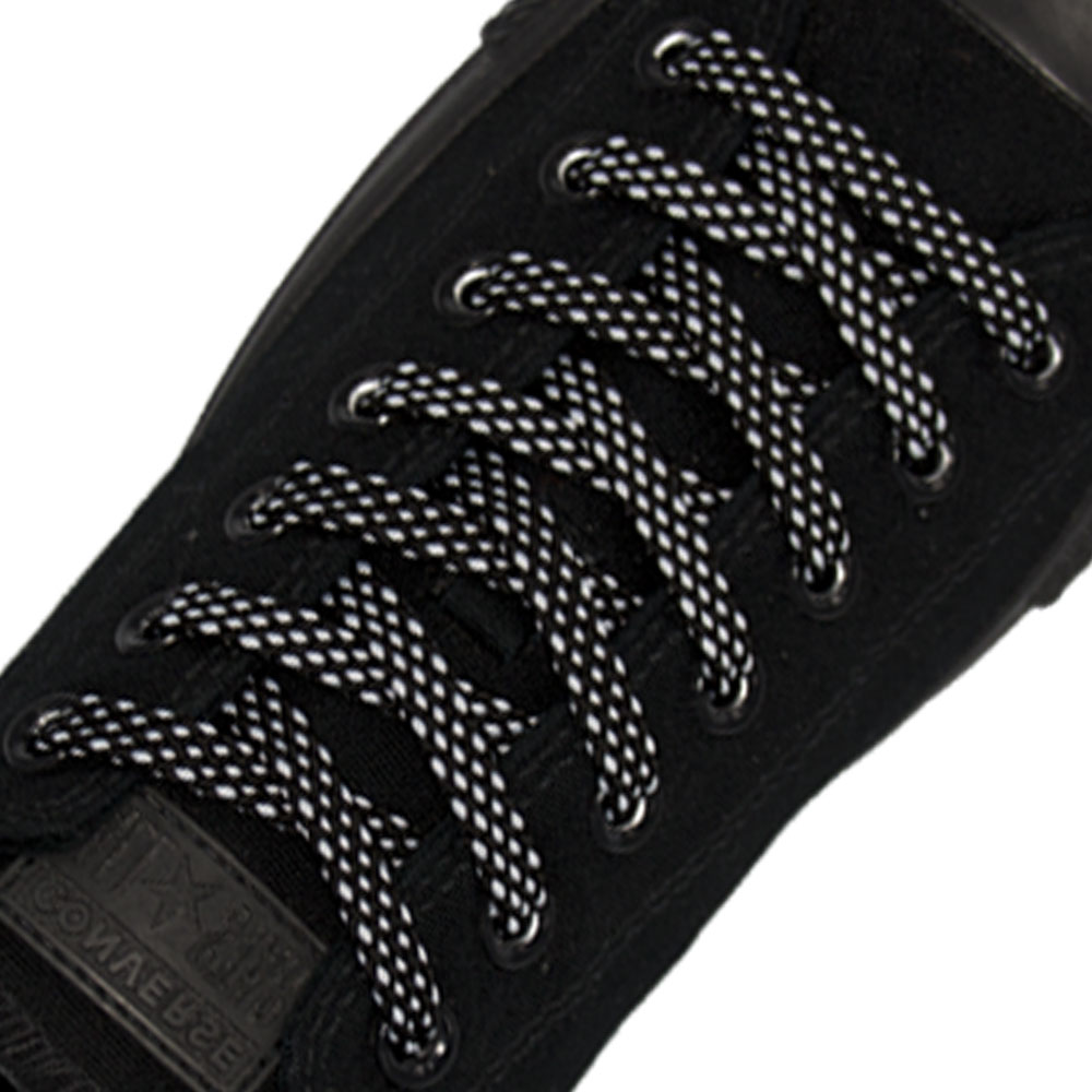Black White Spotted Flat Shoelace - 30cm Length 10mm Width