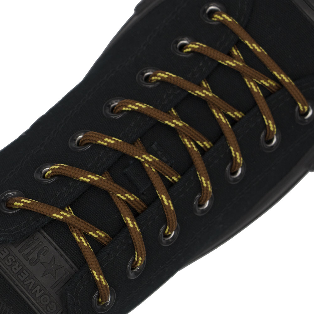 Brown Yellow Spotted Round Shoelace - 30cm Length 4mm Diameter