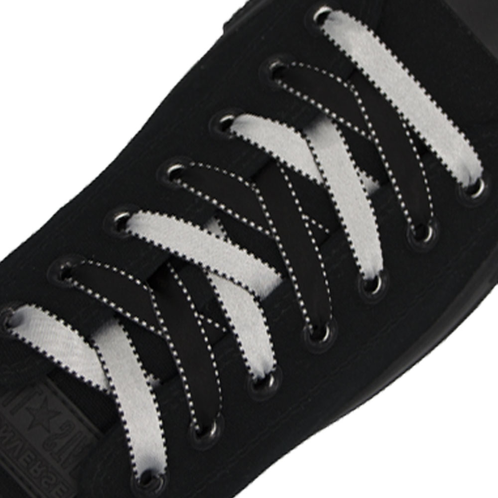 Black Silver Satin Shoelace - 30cm Length 10mm Width