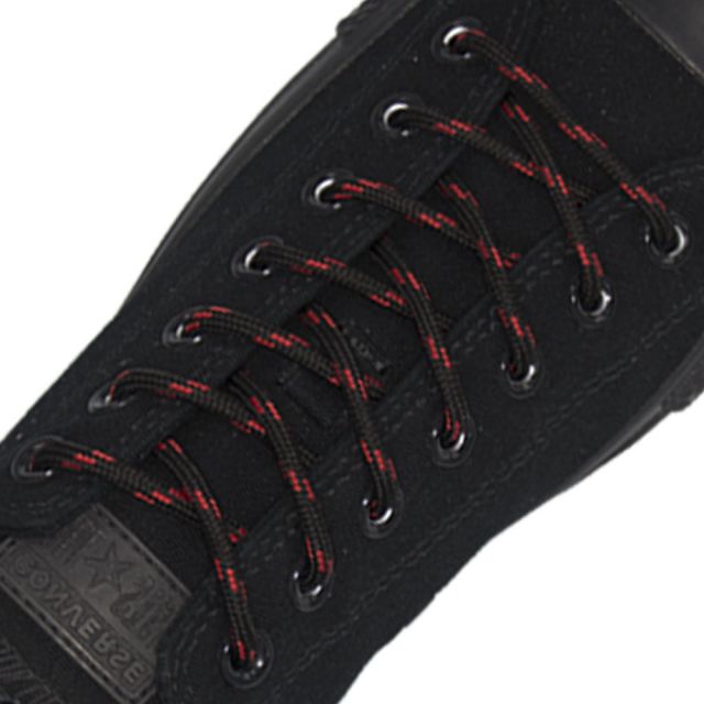 Black Red Spotted Round Shoelace - 30cm Length 4mm Diameter