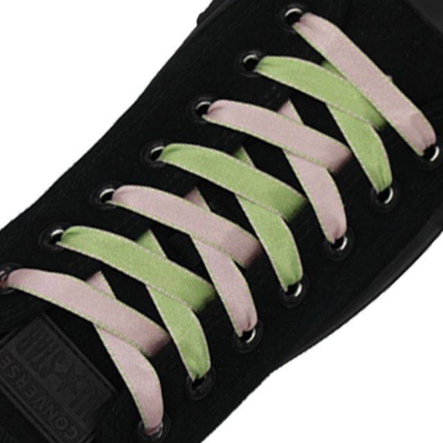 Light Green Pink Satin Shoelace - 30cm Length 10mm Width