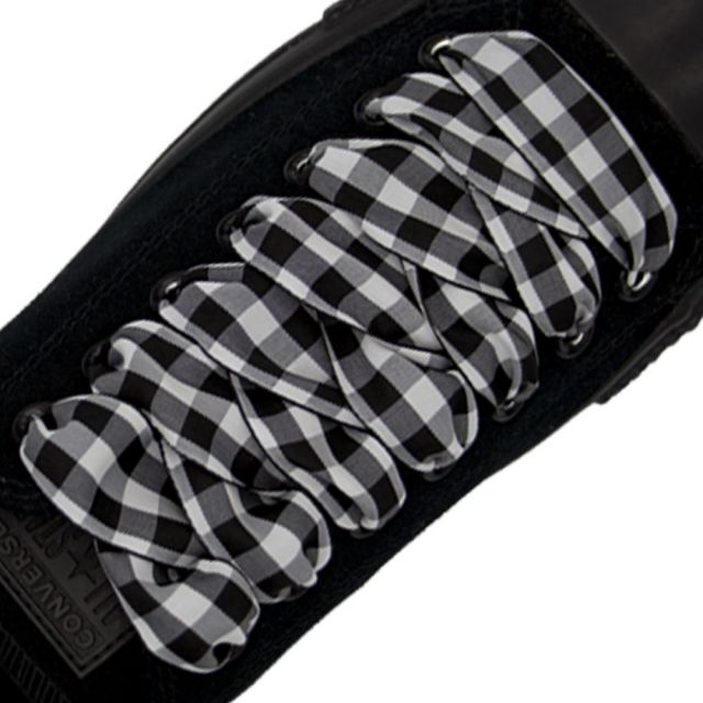 Plaid Shoelace Checker Large - Black 30cm Length 25mm Width