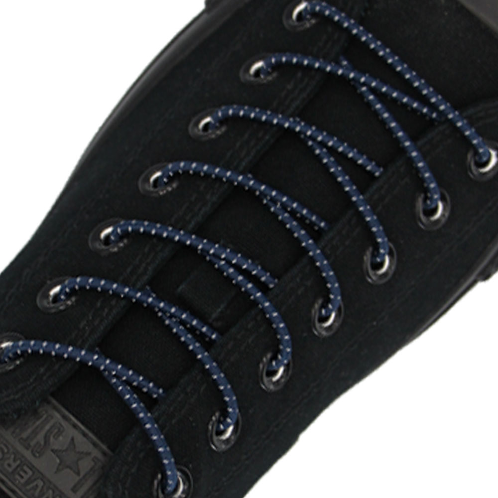 Reflective Navy Blue Grey Elastic Shoelace - 30cm Length 3mm Diameter