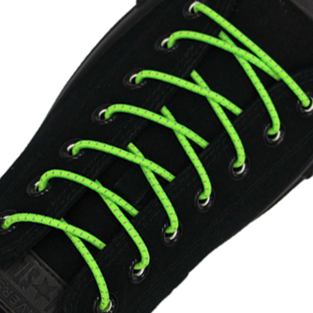 Reflective Neon Green Grey Elastic Shoelace - 30cm Length 3mm Diameter