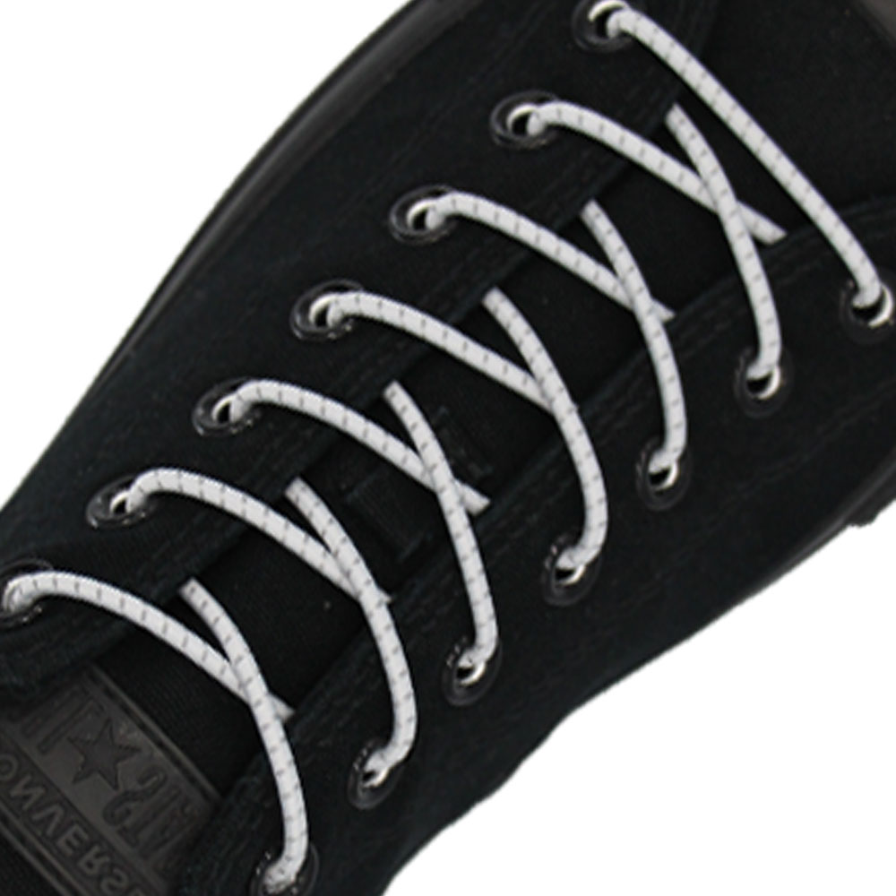 Reflective White Grey Elastic Shoelace - 30cm Length 3mm Diameter