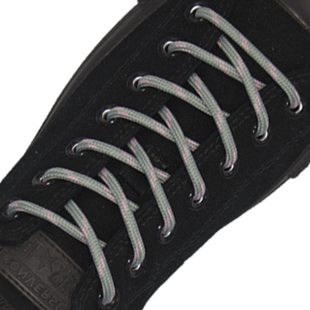 Grey Pink Spotted Round Shoelace - 30cm Length 4mm Diameter