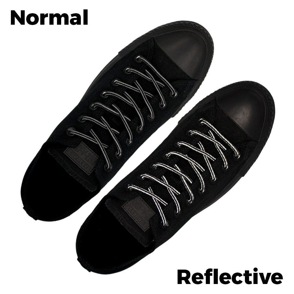 Black Grey Reflective Shoelace - 30cm Length 4mm Diameter - Stripe