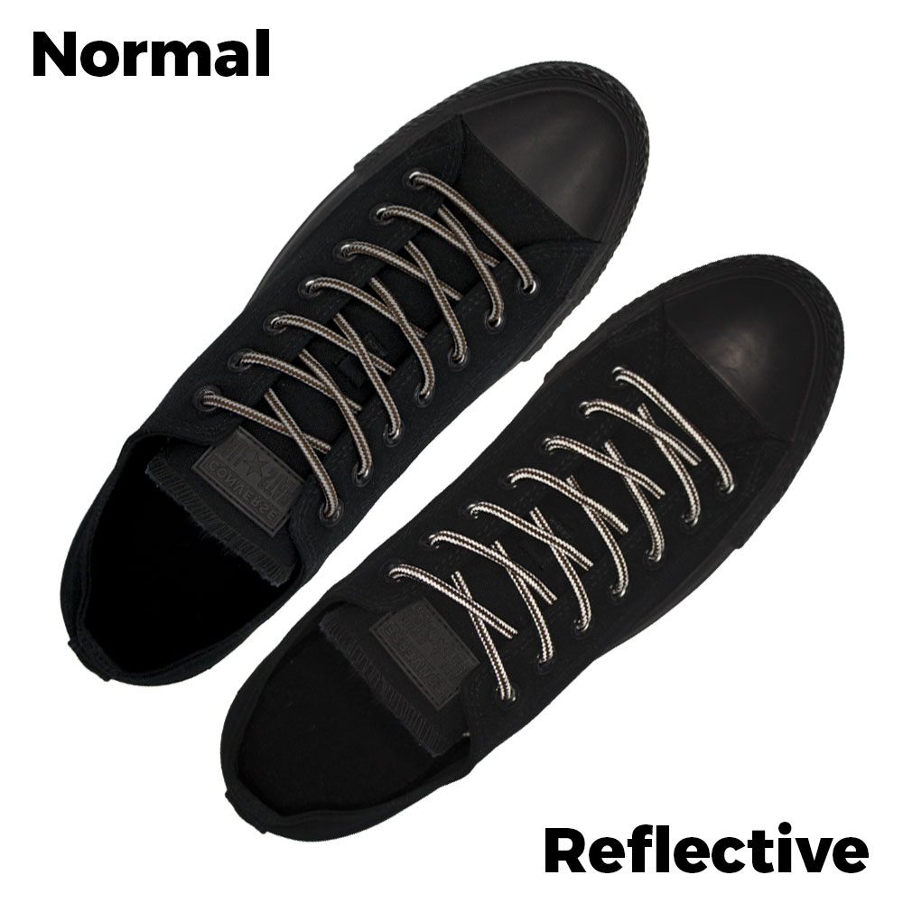 Dark Brown Grey Reflective Shoelace - 30cm Length 4mm Diameter - Stripe