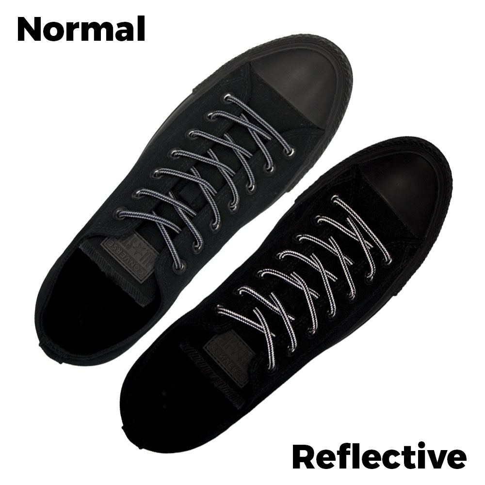 Navy Blue Grey Reflective Shoelace - 30cm Length 4mm Diameter - Stripe