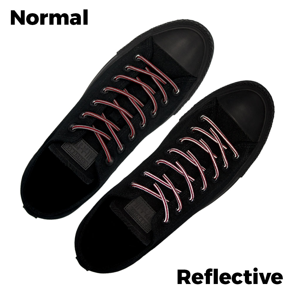 Red Grey  Reflective Shoelace - 30cm Length 4mm Diameter - Stripe