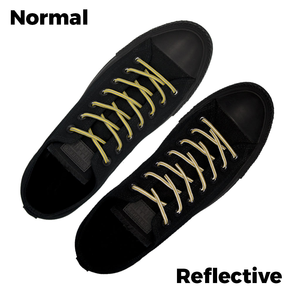 Yellow Grey Reflective Shoelace - 30cm Length 4mm Diameter - Stripe