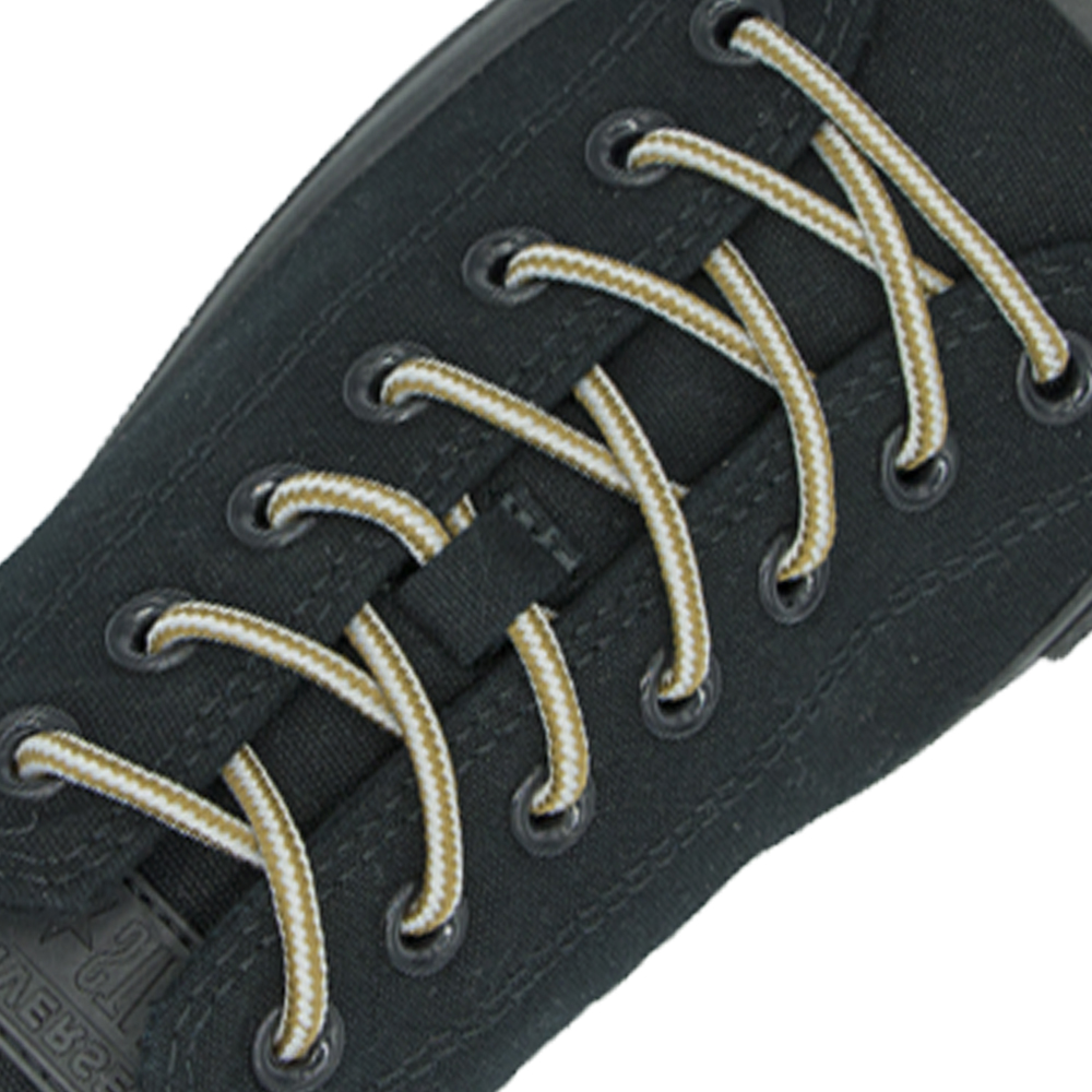 Brown White Round Shoelace Two Tone - 30cm Length 4mm Diameter