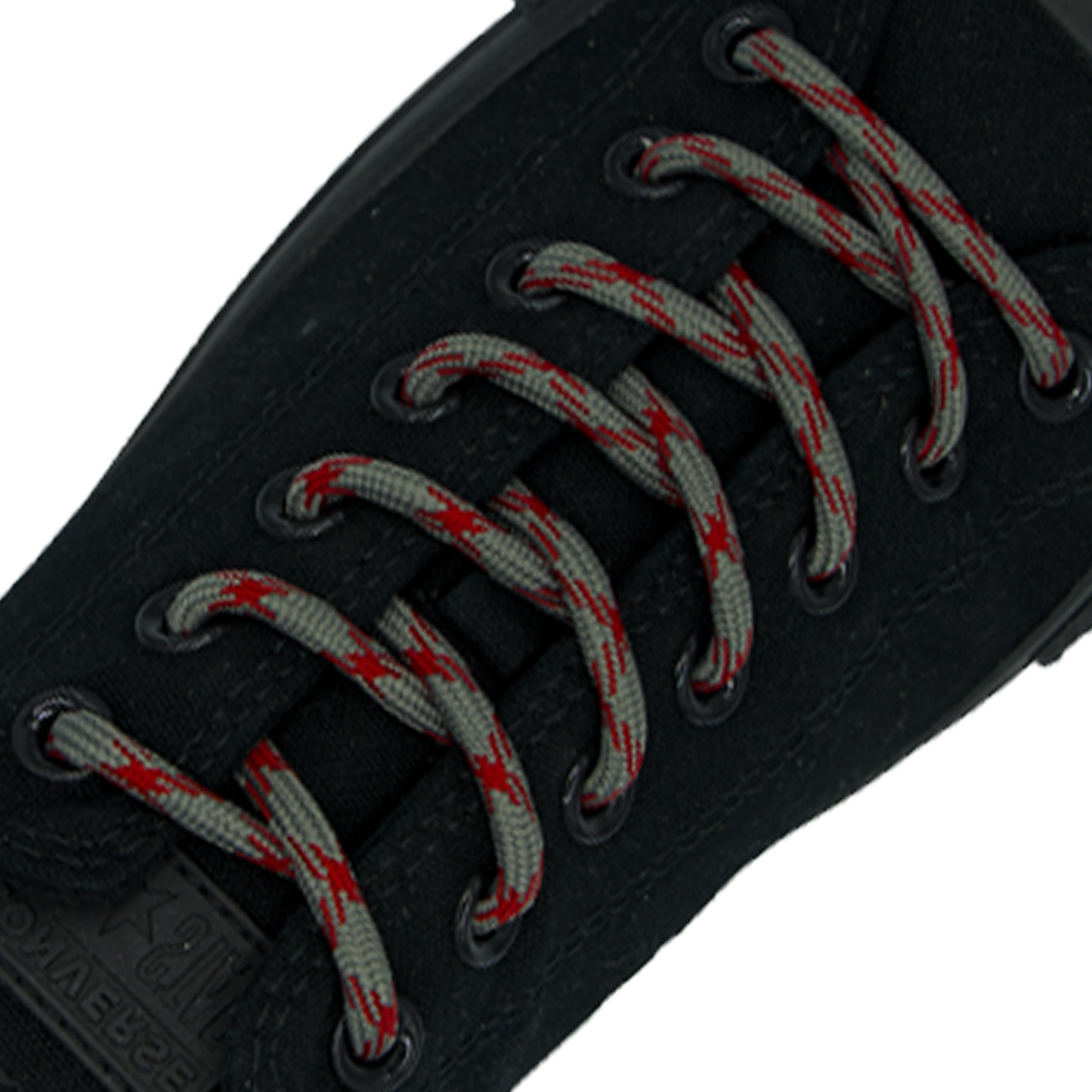 Grey Red Round Shoelace Two Tone - 30cm Length 5mm Diameter