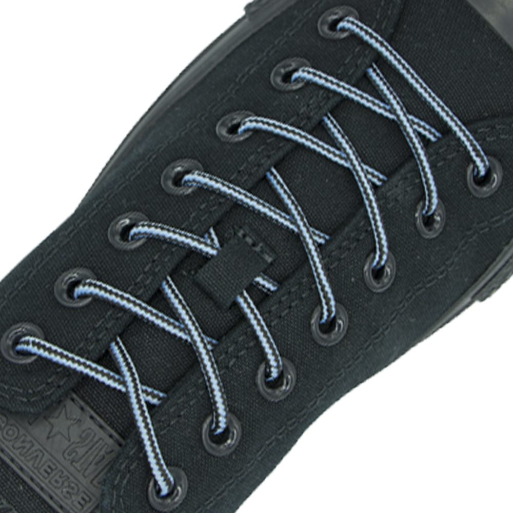 Light Blue Black Round Shoelace Two Tone - 30cm Length 4mm Diameter