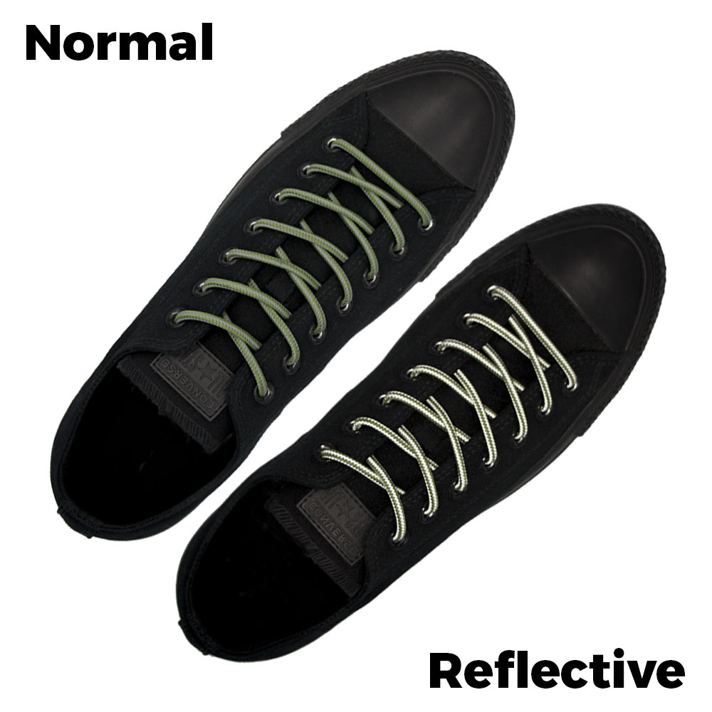Green Grey Reflective Shoelace - 30cm Length 4mm Diameter - Stripe