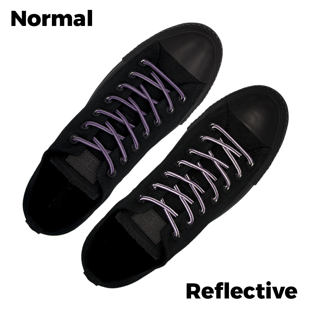 Purple Grey Reflective Shoelace - 30cm Length 4mm Diameter - Stripe