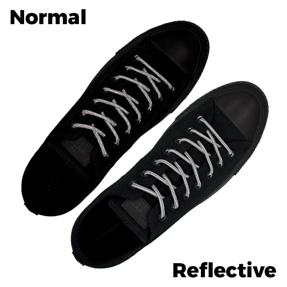 White Grey Reflective Shoelace - 30cm Length 4mm Diameter - Stripe