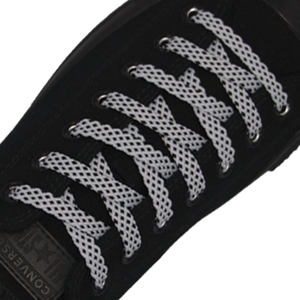 White Black Spotted Flat Shoelace - 30cm Length 10mm Width