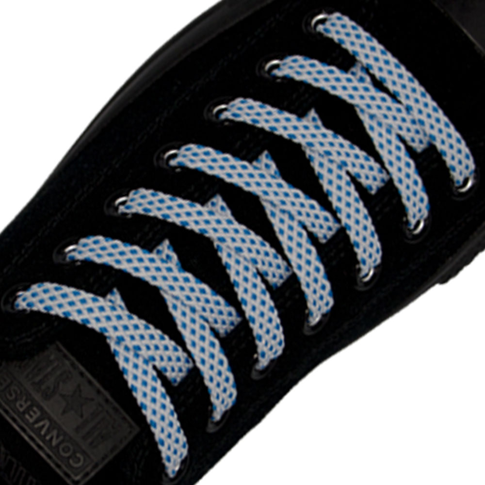 White Blue Spotted Flat Shoelace - 30cm Length 10mm Width