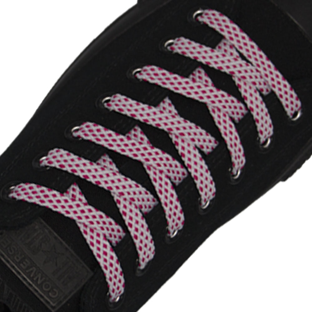 White Pink Spotted Flat Shoelace - 30cm Length 10mm Width
