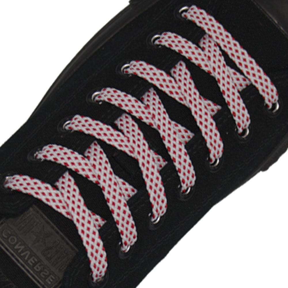 White Red Spotted Flat Shoelace - 30cm Length 10mm Width