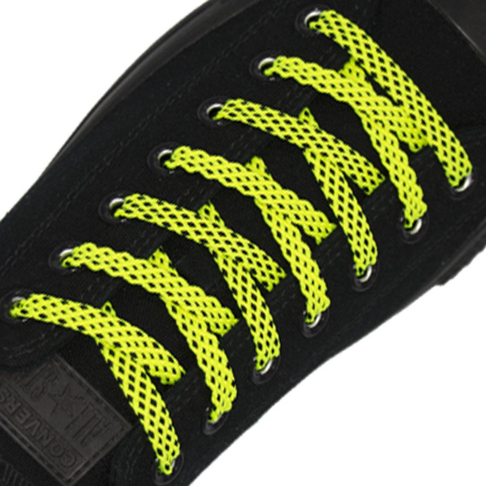 Yellow Black Spotted Flat Shoelace - 30cm Length 10mm Width